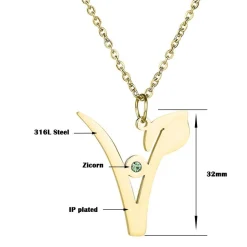 V Stainless Steel Pendant with Green Stone, Rose, White or Yellow Gold Plated