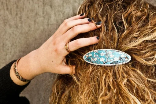 Van Gogh Almond Blossom and Sunflower Copper Barrettes, Handmade in the USA