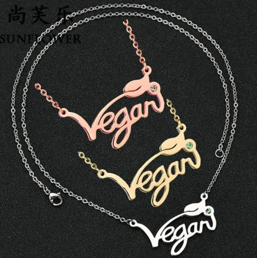Vegan Stainless Steel Necklace & Ring in Silver, Gold and Rose Gold Tone, Great Gift! Great MESSAGE!