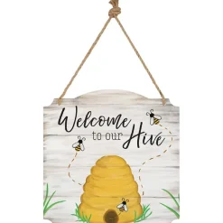 Welcome To Our Hive Metal Hanging Sign Made in the USA