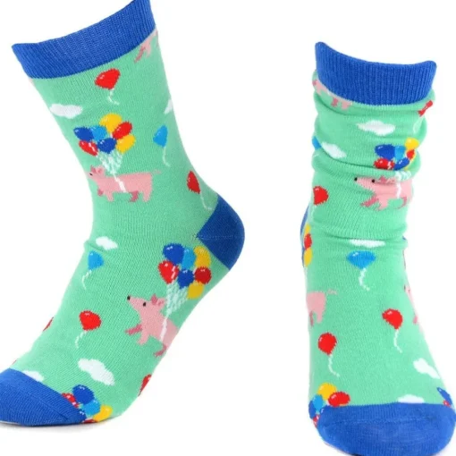 Women's Cute Pigs with Balloons Socks--Pigs Trying to Fly! *