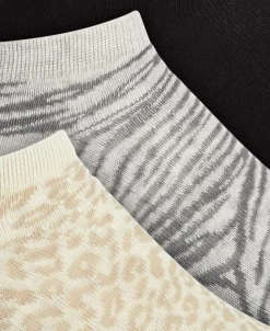 Women's No Show Socks Jenni 3pr Animal Print Super Soft Neutral Colors