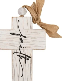 Wooden Look "Faith" Cross Decor by P Graham Dunn