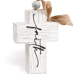 Wooden Look "Faith" Cross Decor by P Graham Dunn