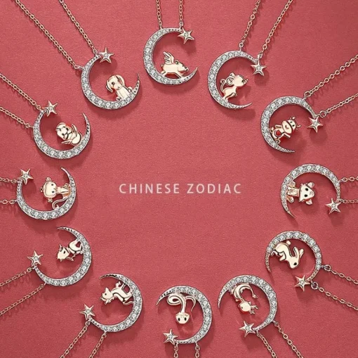 Zodiac Baby Animal Necklaces-Chinese Zodiac Cute Rose Gold Plated Sterling Silver