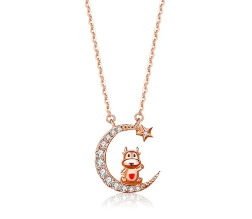 Zodiac Baby Animal Necklaces-Chinese Zodiac Cute Rose Gold Plated Sterling Silver