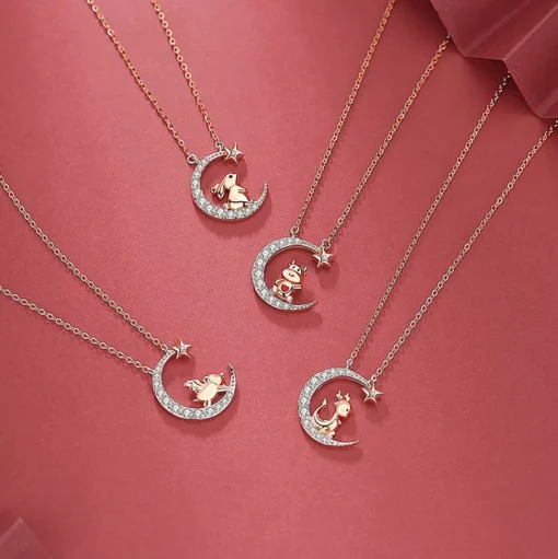 Zodiac Baby Animal Necklaces-Chinese Zodiac Cute Rose Gold Plated Sterling Silver